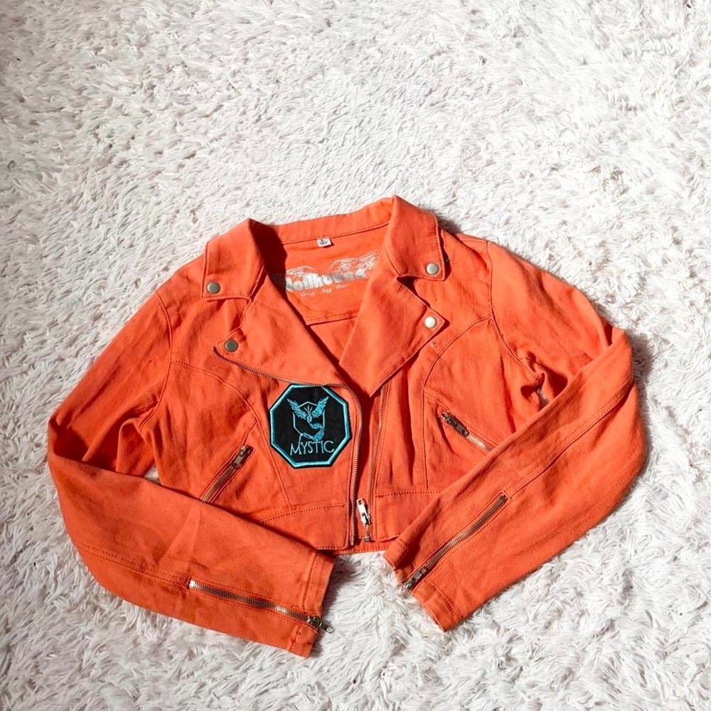 Customized Vivid Orange Pokémon Asymetrical Edgy Streetwear Jacket Womens L Bold